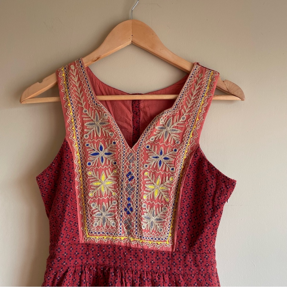 Lucky Brand Embroidered Bohemian Dress Rust Orange Size Small - Picture 6 of 6